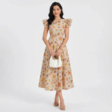 Vestido Midi Florido Trabalhado