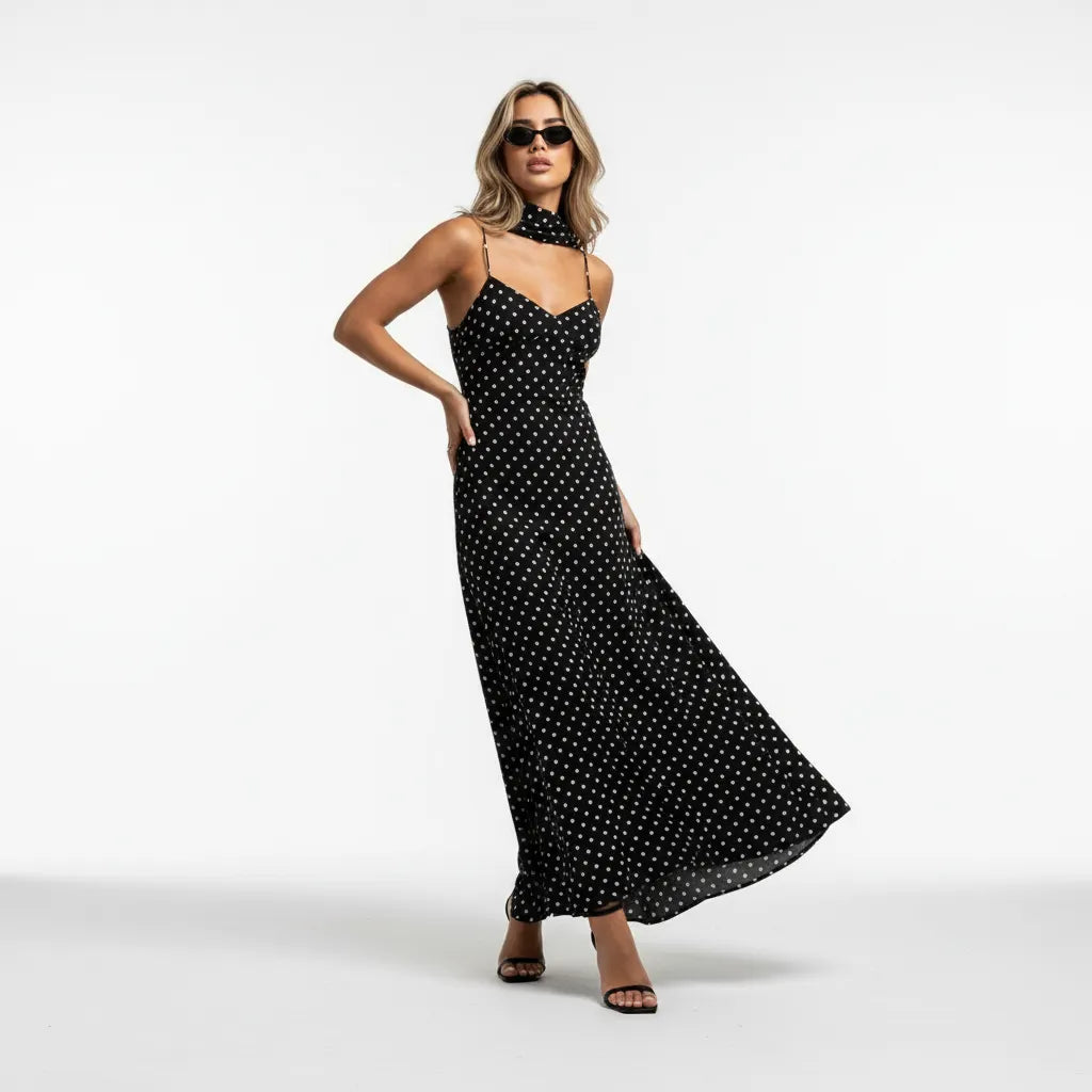 Vestido Longo Poá Martine